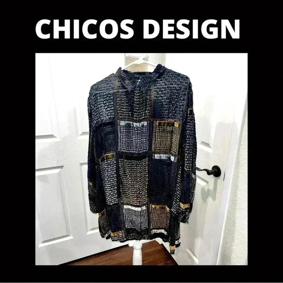 Chicos Design button down silk blend sheer blouse embossed abstract design - Picture 1 of 7